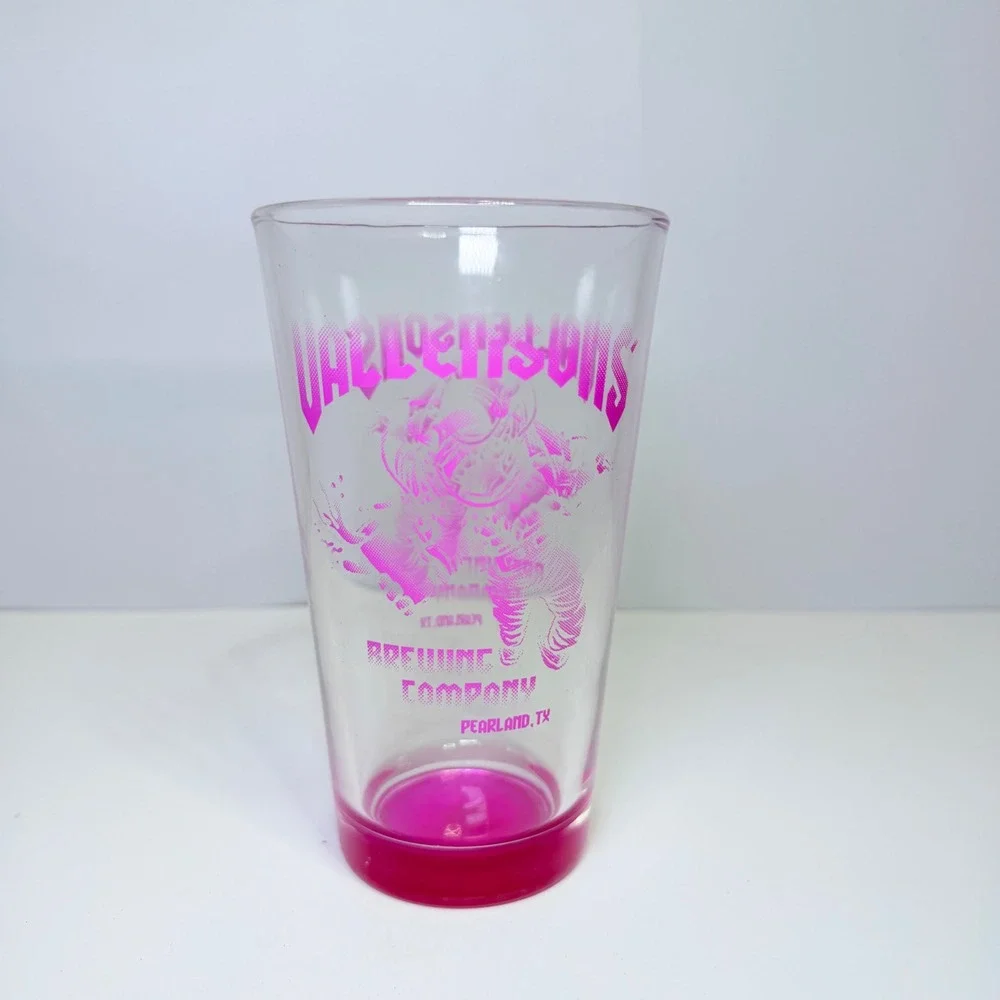 Vallensons Brewing Company Pint Glass Pink Astronaut Pearland Texas Barware